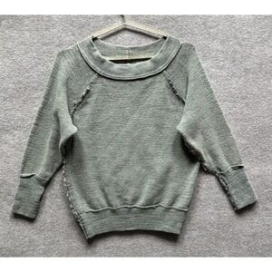 Free‎ People Textured Pullover Sweater Green Distressed Raw Hems Size Small BOHO